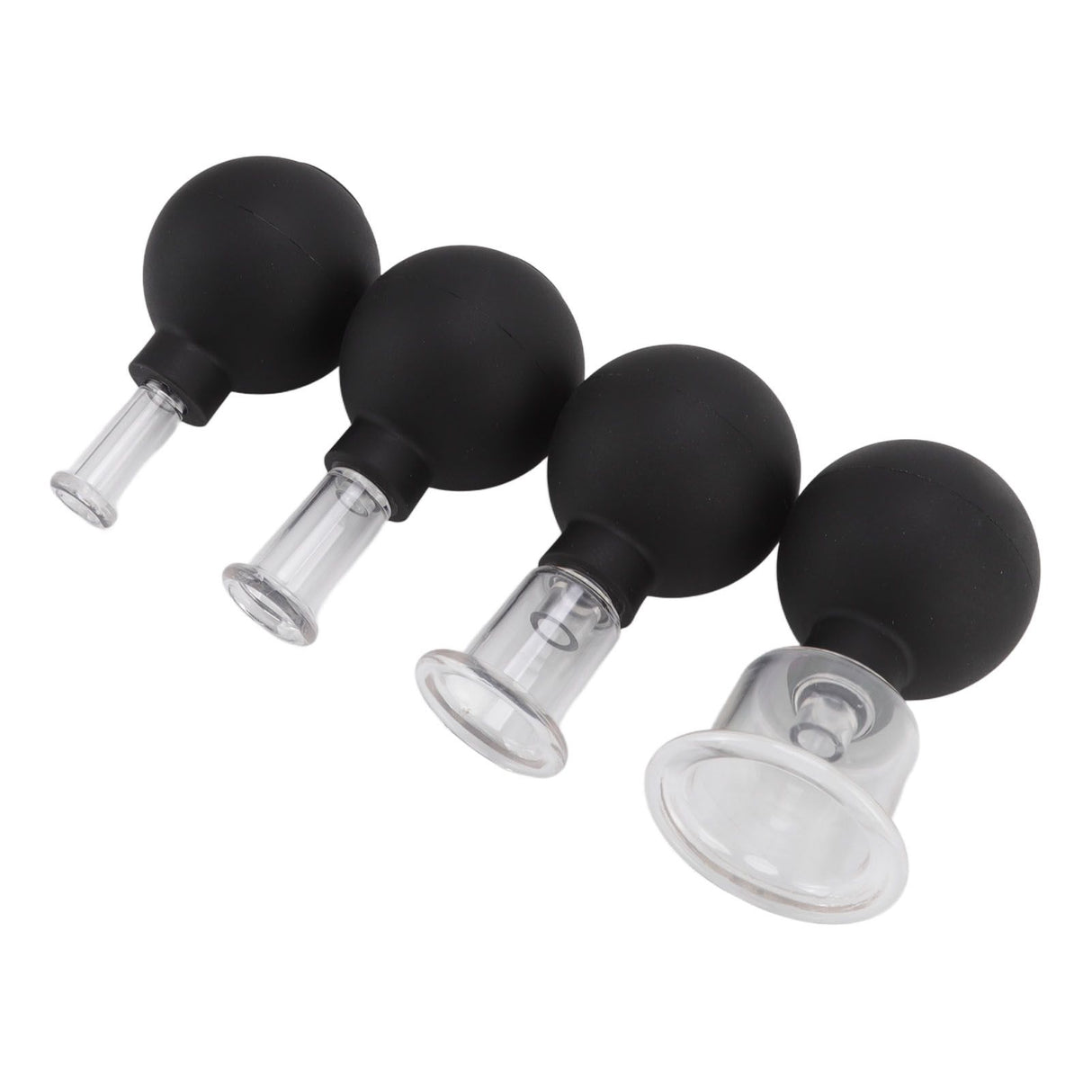 4Pcs Glass Cupping Set Black Silicone Ball Massage Vacuum Suction Cupping for Facial Skin