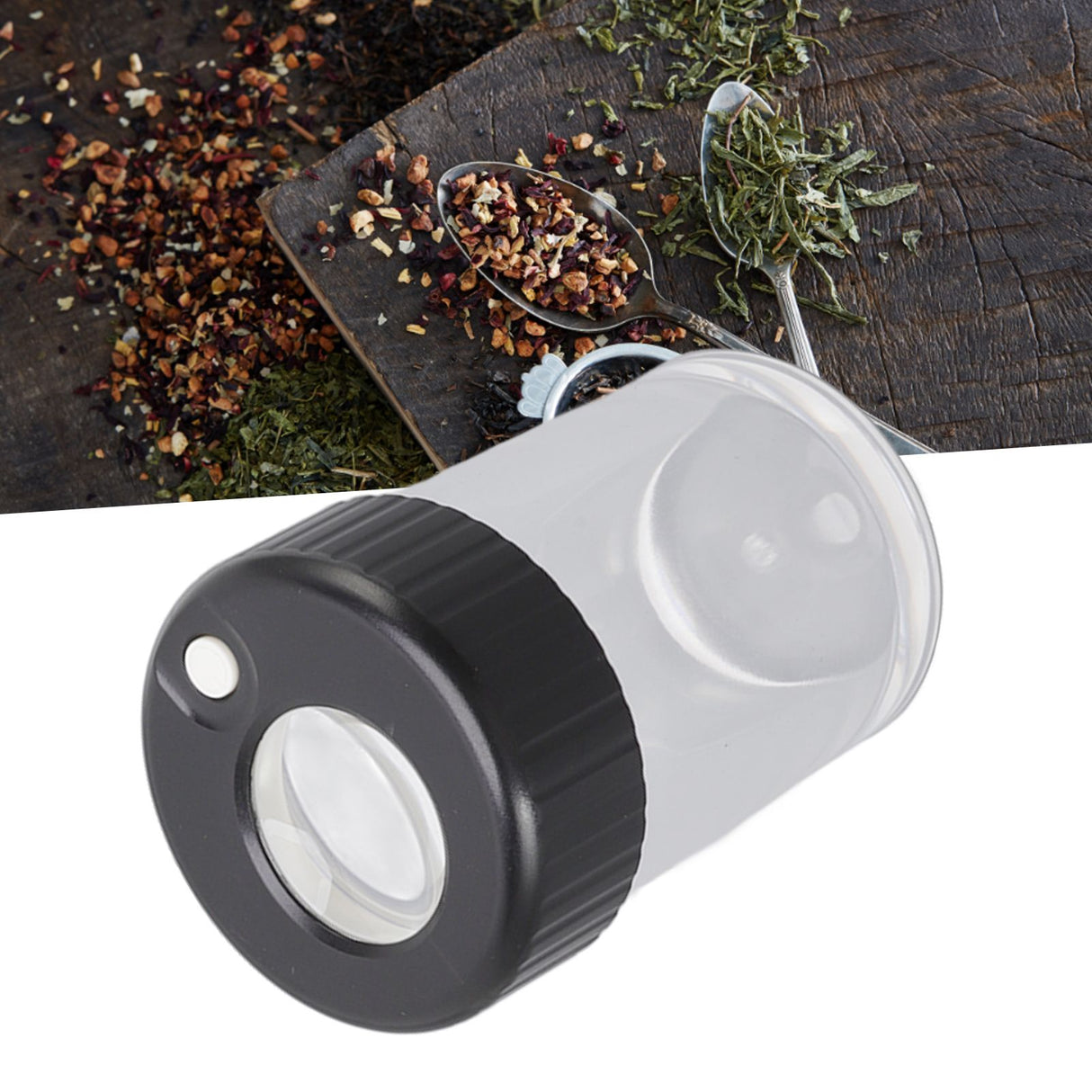 Magnifying Viewing Jar Multifunction Waterproof Magnifying Glass Storage Jar with LED Light for Home Travel Black