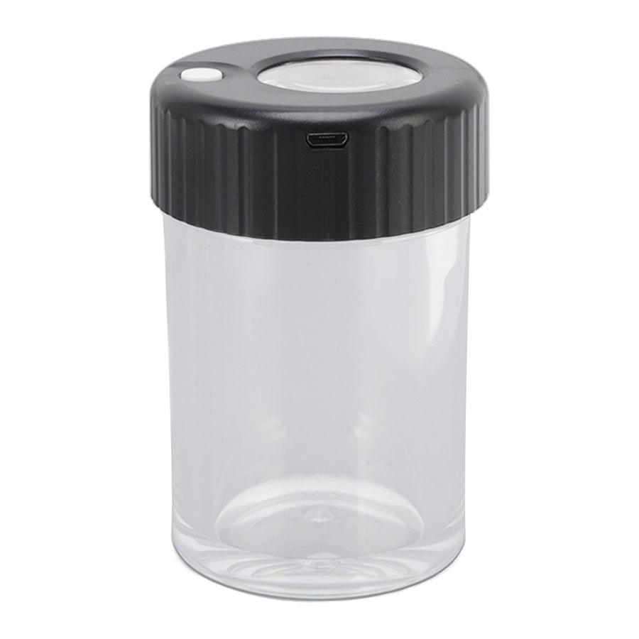 Magnifying Viewing Jar Multifunction Waterproof Magnifying Glass Storage Jar with LED Light for Home Travel Black