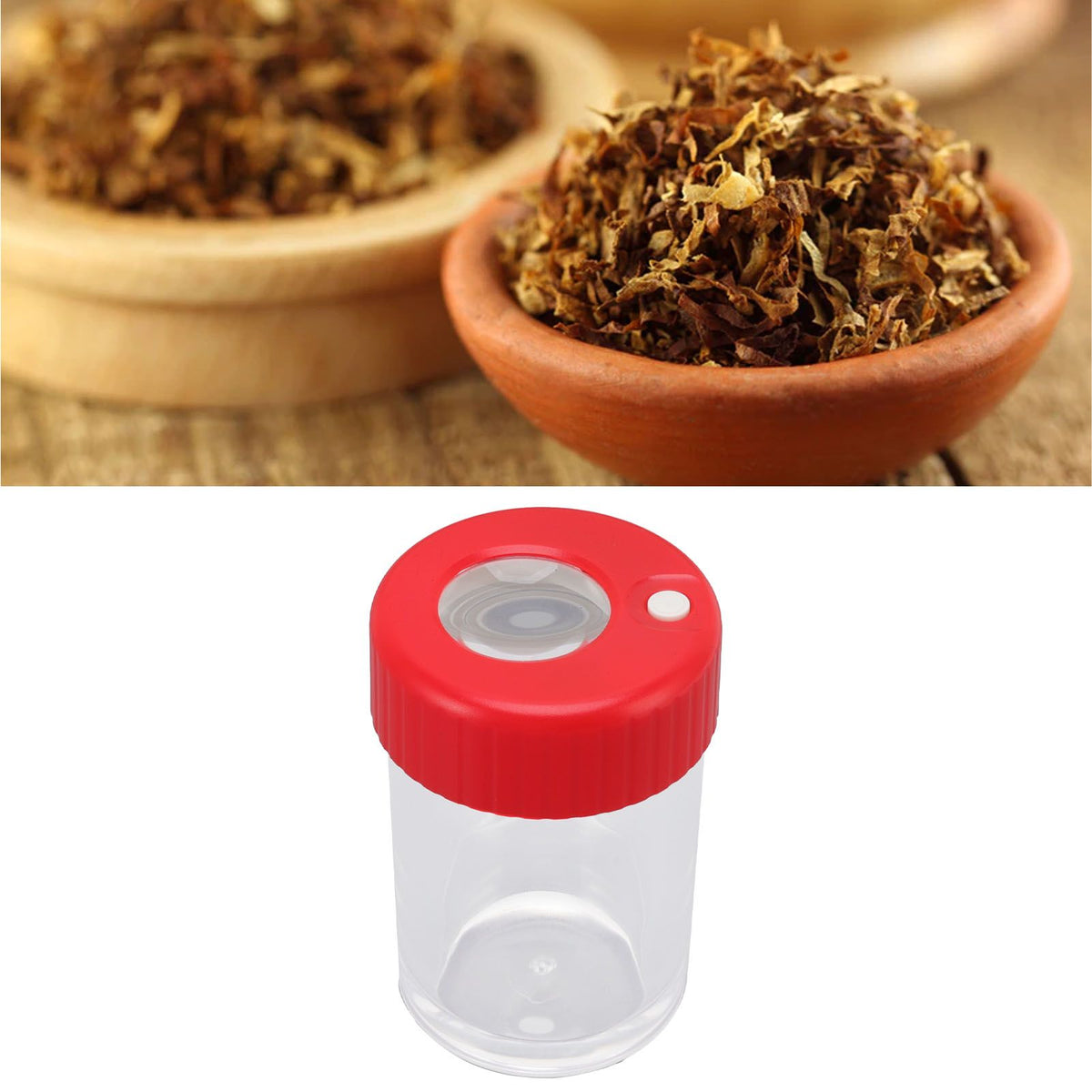 Magnifying Viewing Jar Multifunctional Waterproof Portable Magnifying Glass Storage Jar with LED Light for Tobacco Red