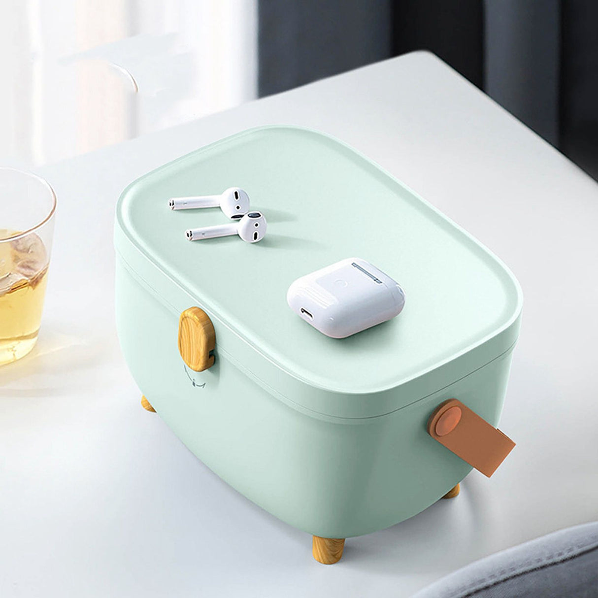 Plastic Medicine Storage Box Oval Double Layers Multi Grid Large Capacity Medical Box Organizer for Home Dorm Green