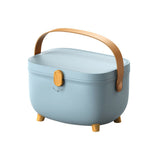 Plastic Medicine Storage Box Oval Double Layers Multi Grid Large Capacity Medical Box Organizer for Home Dorm Blue
