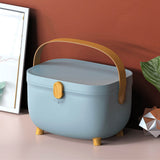 Plastic Medicine Storage Box Oval Double Layers Multi Grid Large Capacity Medical Box Organizer for Home Dorm Blue - Front View