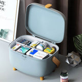 Plastic Medicine Storage Box Oval Double Layers Multi Grid Large Capacity Medical Box Organizer for Home Dorm Blue