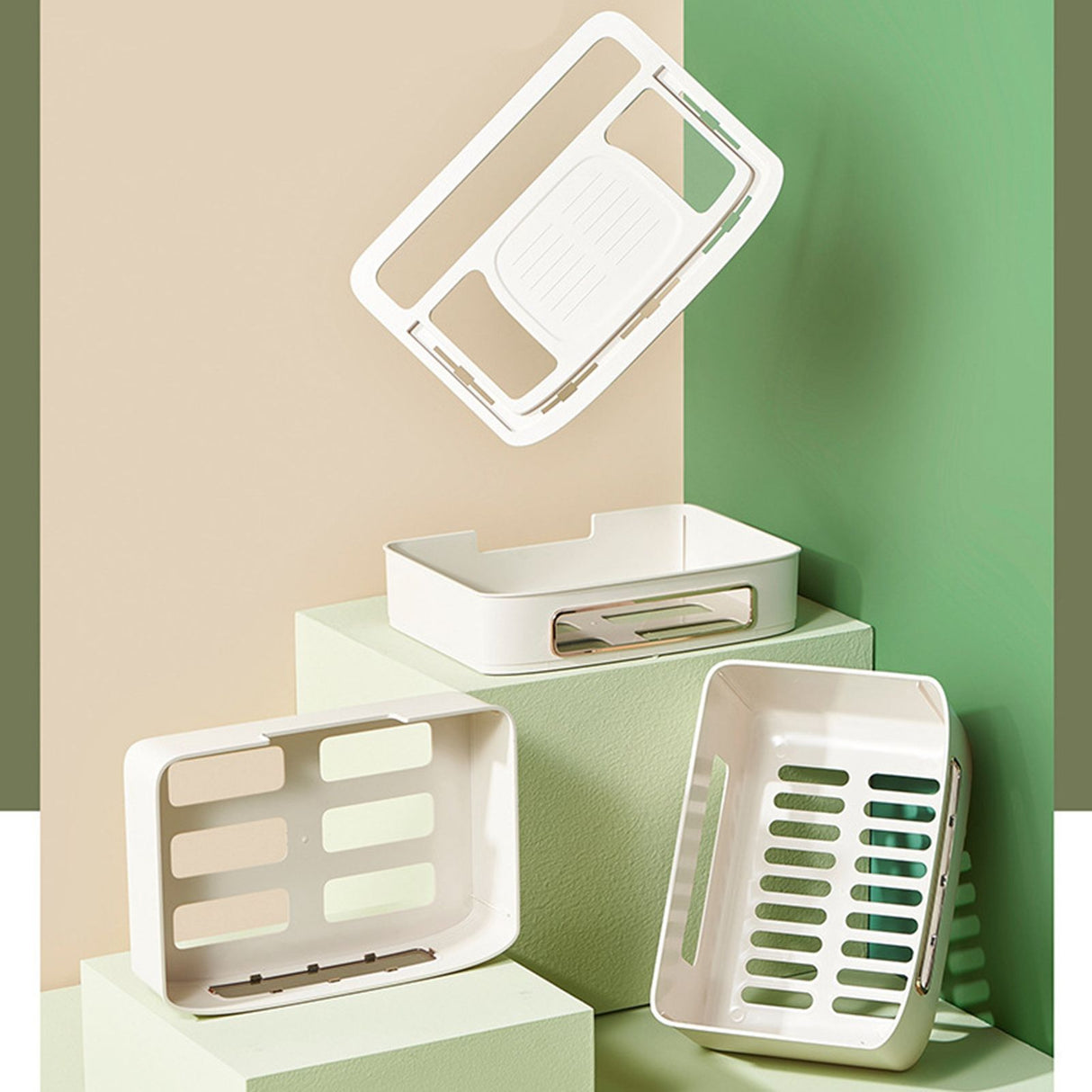 Router Storage Box Multi Hole Detachable Design Plastic Anti Drop Cable Management Case White 3 Layer