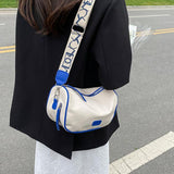 Women One Shoulder Messenger Bag Fashionable Simple Pure Color Bag Ladies Casual Bags Blue - Side View