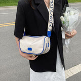 Women One Shoulder Messenger Bag Fashionable Simple Pure Color Bag Ladies Casual Bags Blue - Top-Down View