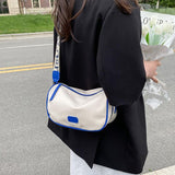 Women One Shoulder Messenger Bag Fashionable Simple Pure Color Bag Ladies Casual Bags Blue - Close-Up Angle