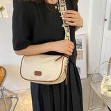 Women One Shoulder Messenger Bag Fashionable Simple Pure Color Bag Ladies Casual Bags Brown - Side View