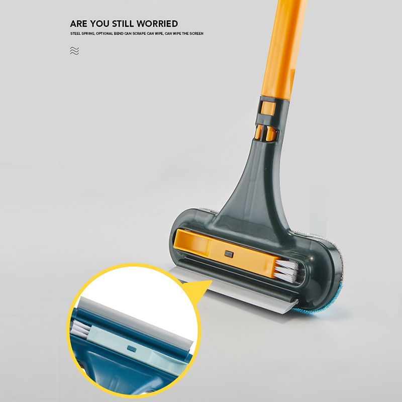 Double Sided Window Screen Wiper and Scrapper Multifunctional Window Squeegee Household Cleaning Tool with Handle Yellow Green