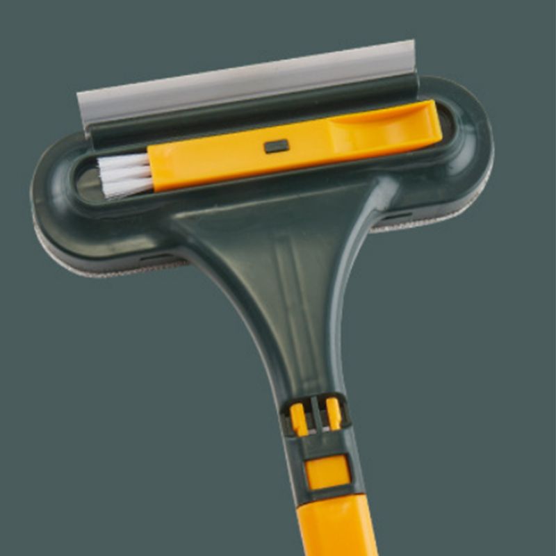Double Sided Window Screen Wiper and Scrapper Multifunctional Window Squeegee Household Cleaning Tool with Handle Yellow Green