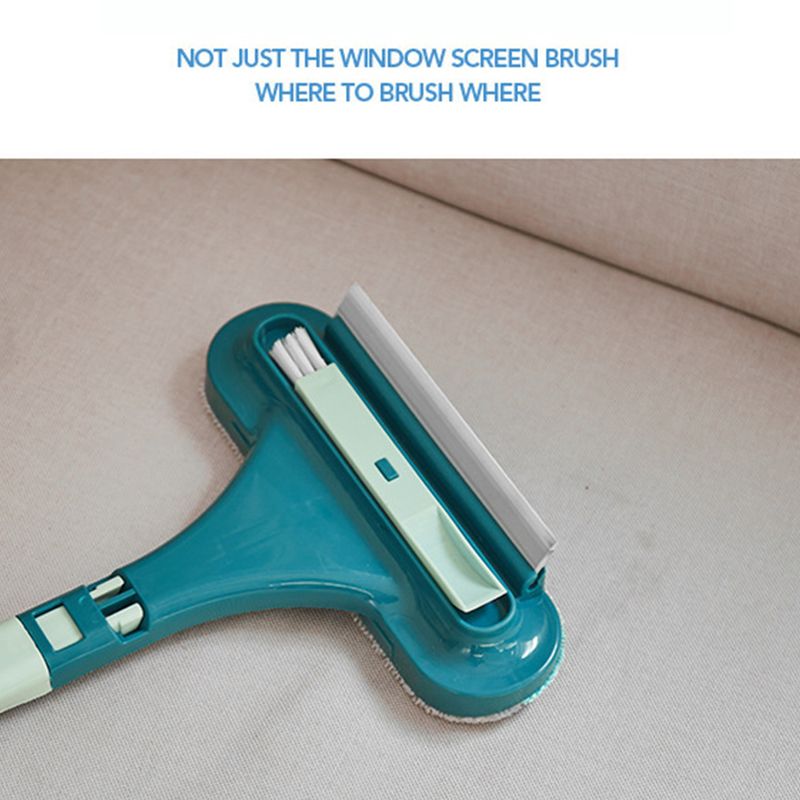 Double Sided Window Screen Wiper and Scrapper Multifunctional Window Squeegee Household Cleaning Tool with Handle Blue