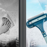 Double Sided Window Screen Wiper and Scrapper Multifunctional Window Squeegee Household Cleaning Tool with Handle Blue