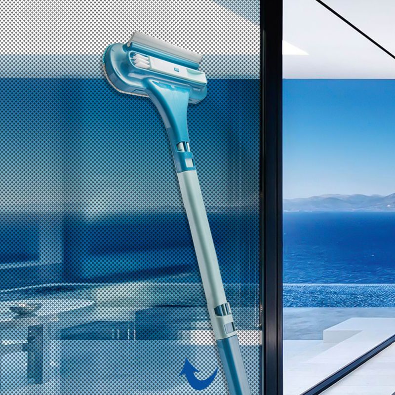 Double Sided Window Screen Wiper and Scrapper Multifunctional Window Squeegee Household Cleaning Tool with Handle Blue