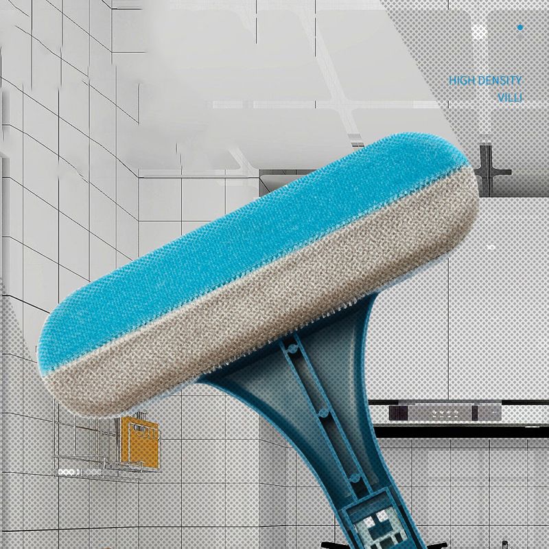 Double Sided Window Screen Wiper and Scrapper Multifunctional Window Squeegee Household Cleaning Tool with Handle Blue