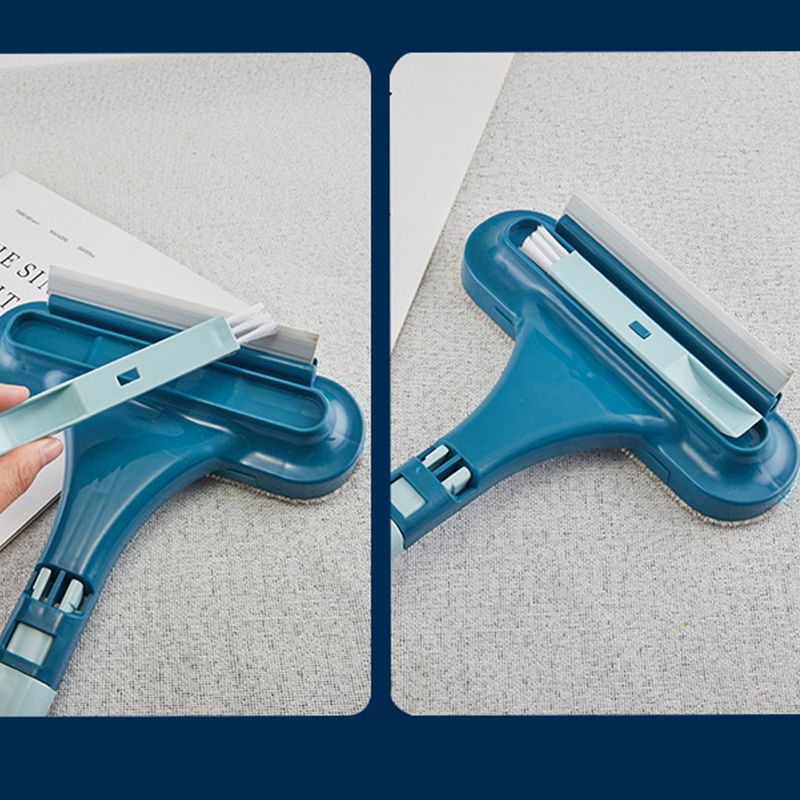 Double Sided Window Screen Wiper and Scrapper Multifunctional Window Squeegee Household Cleaning Tool with Handle Blue