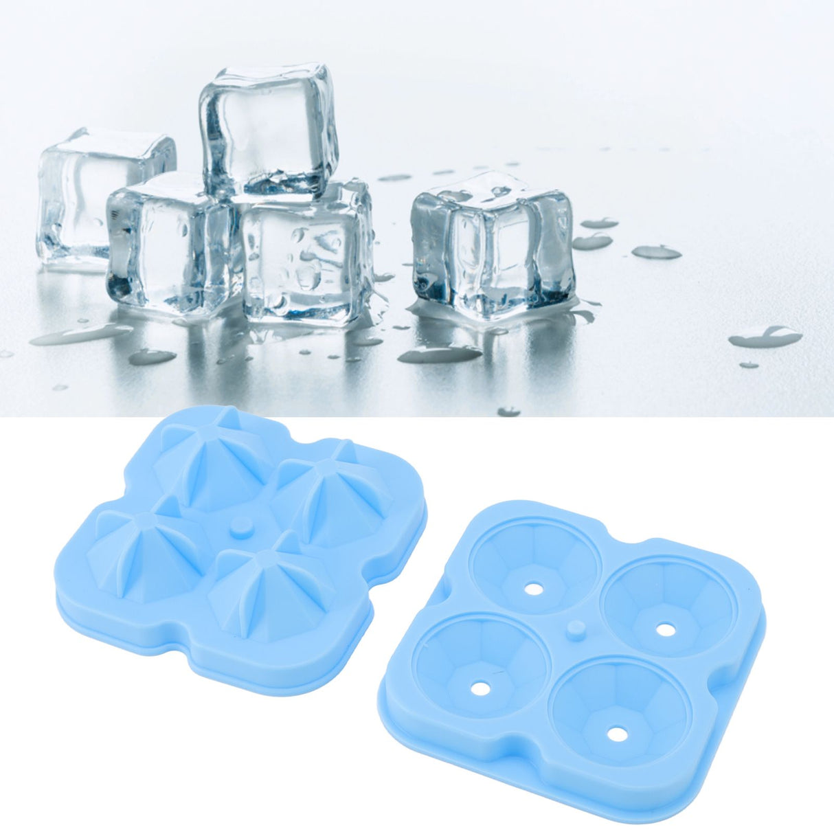 4 Hole Diamond Shaped Ice Cube Mold Silicone Ice Cube Trays for Cake Molds DIY Chocolate Candy Blue