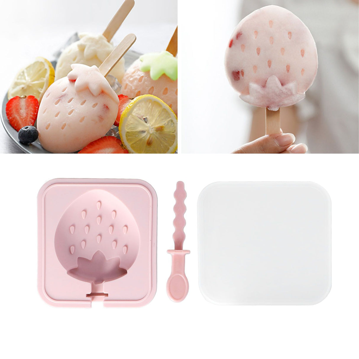Popsicle Molds Reusable Stackable DIY Silicone Ice Cream Popsicle Cakesickle Molds Kitchen Tools with Lid Stick Strawberry