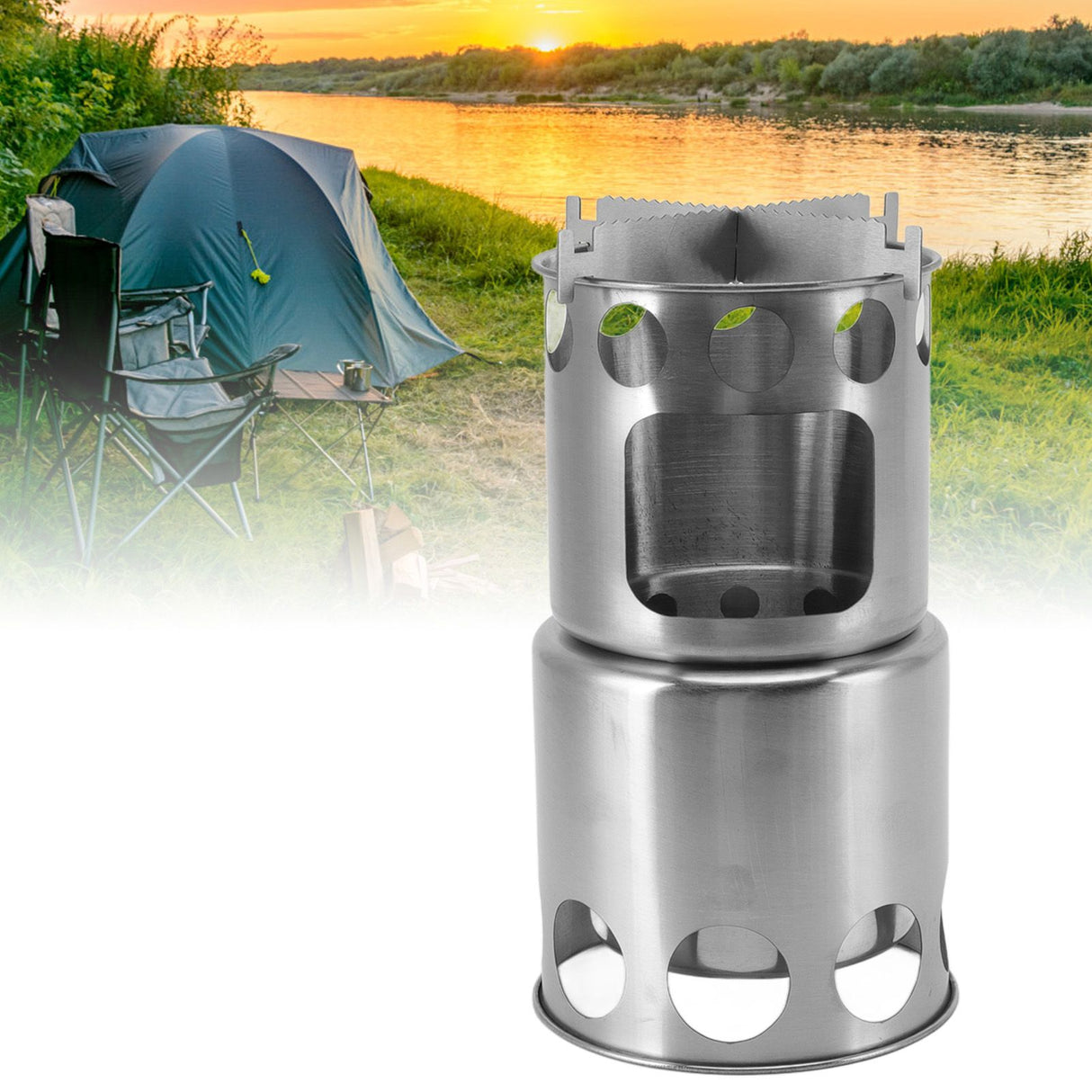 Wood Burning Camp Stove Stainless Steel Portable Stove for Wood Branches Leaves Pine Cones