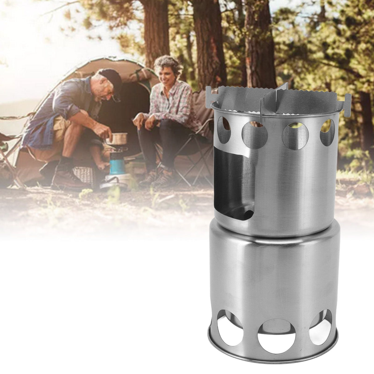 Wood Burning Camp Stove Stainless Steel Portable Stove for Wood Branches Leaves Pine Cones