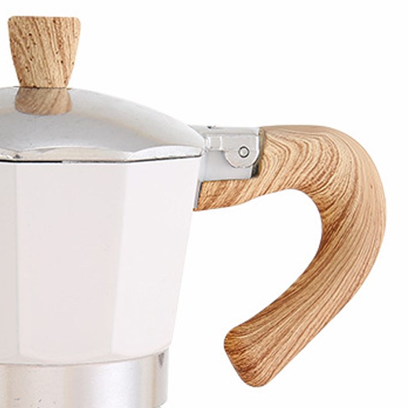 Aluminum Coffee Pot with Wood Grain Handle Moka Coffee Pot Outdoor Portable Coffee Maker Tool Beige 150ML