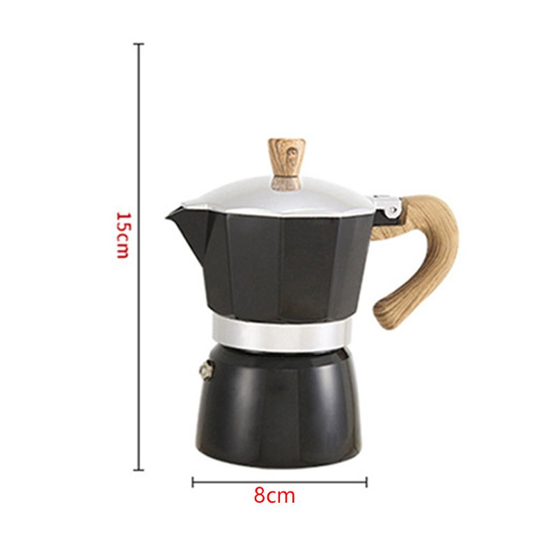 Aluminum Coffee Pot with Wood Grain Handle Moka Coffee Pot Outdoor Portable Coffee Maker Tool Matte Black 150ML