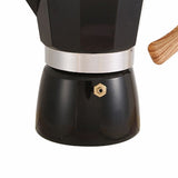 Aluminum Coffee Pot with Wood Grain Handle Moka Coffee Pot Outdoor Portable Coffee Maker Tool Matte Black 150ML - Top-Down View