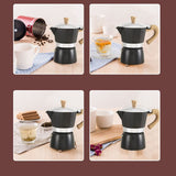 Aluminum Coffee Pot with Wood Grain Handle Moka Coffee Pot Outdoor Portable Coffee Maker Tool Matte Black 150ML