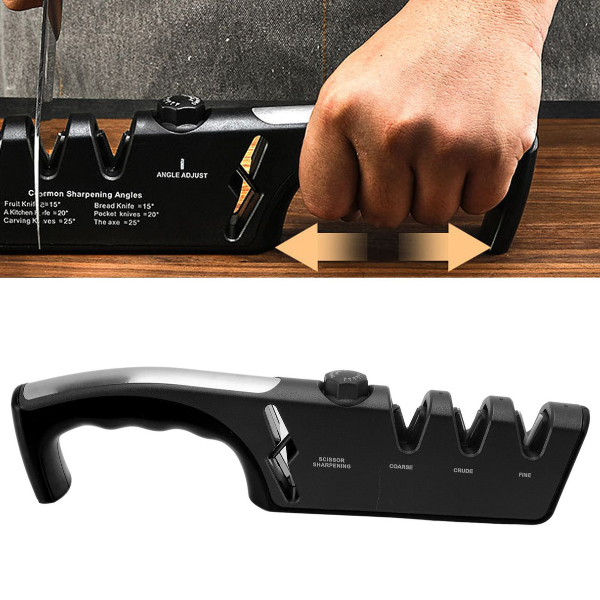 Knife Sharpener Diamond Black Ergonomic Multifunctional Adjustable 3 Stages Kitchen Tool Black