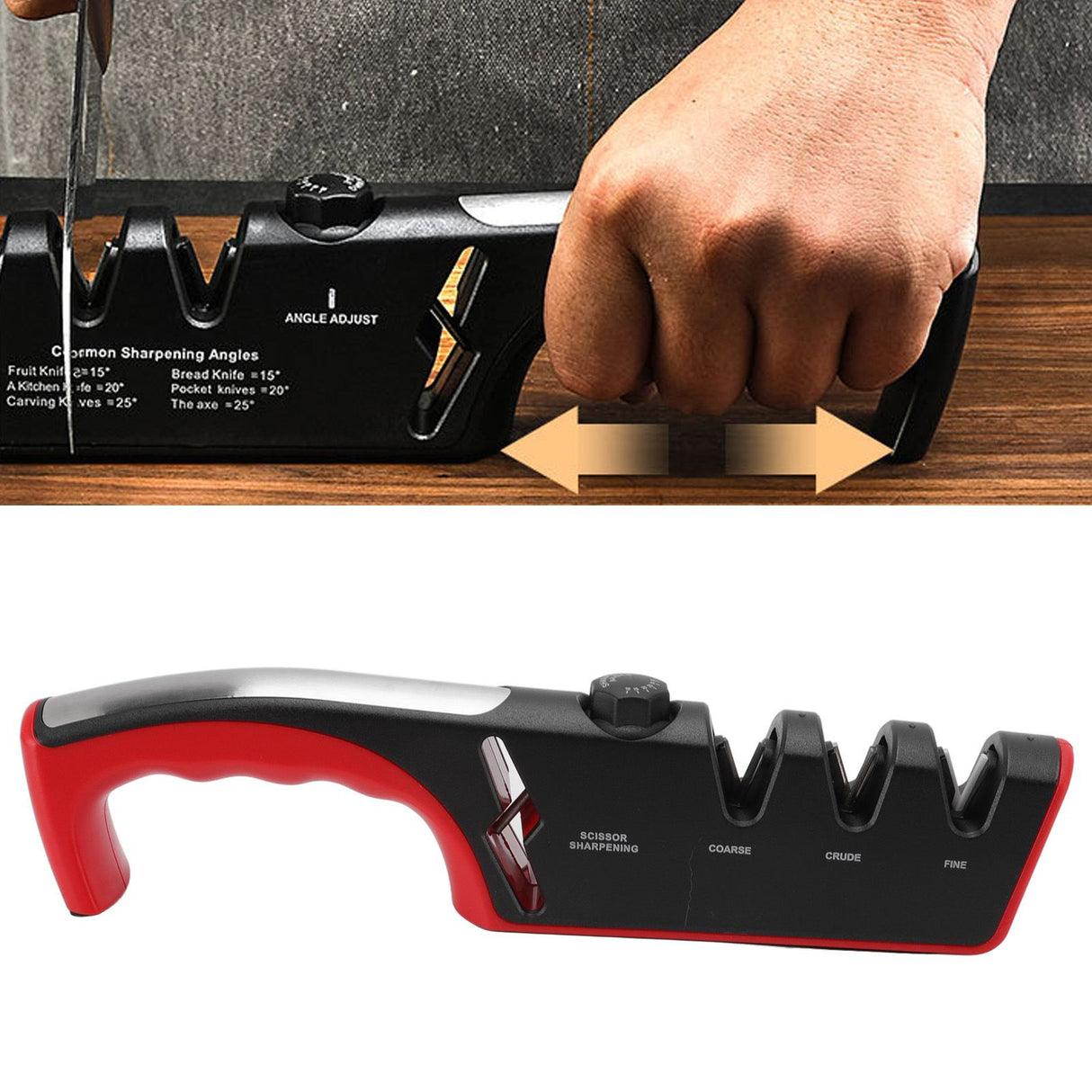 Knife Sharpener Diamond Black Ergonomic Multifunctional Adjustable 3 Stages Kitchen Tool Red