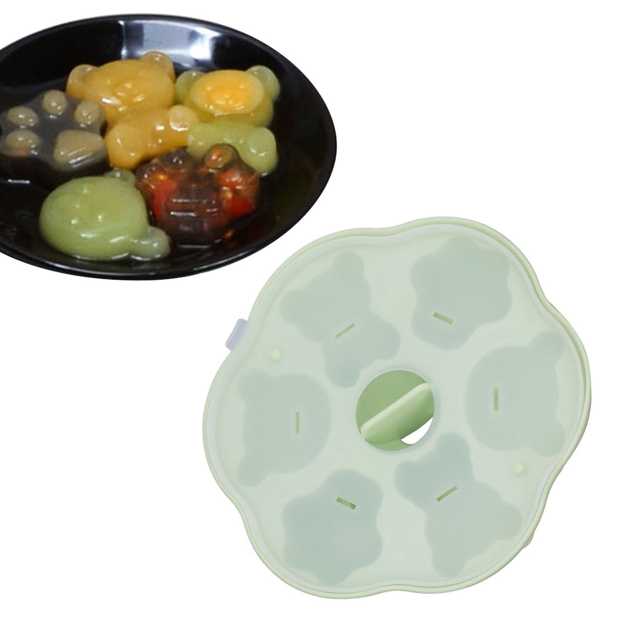 Jelly Mold Silicone Lovely Bear Cat Paw Ice Cube Cake Pudding Kitchen Mould with Lid for Home Kitchen Green