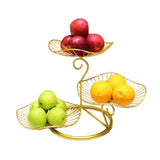 Nordic Style 3 Tier Fruit Basket Modern Multi Layer Fruit Snack Storage Basket for Living Room Coffee Table Lotus Leaf Golden