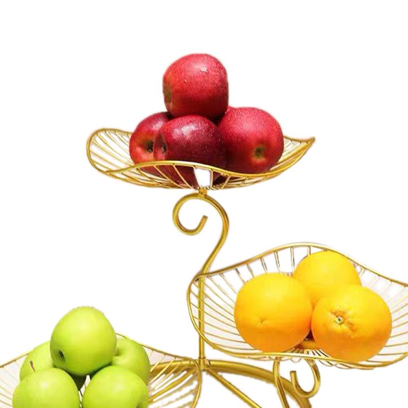 Nordic Style 3 Tier Fruit Basket Modern Multi Layer Fruit Snack Storage Basket for Living Room Coffee Table Lotus Leaf Golden