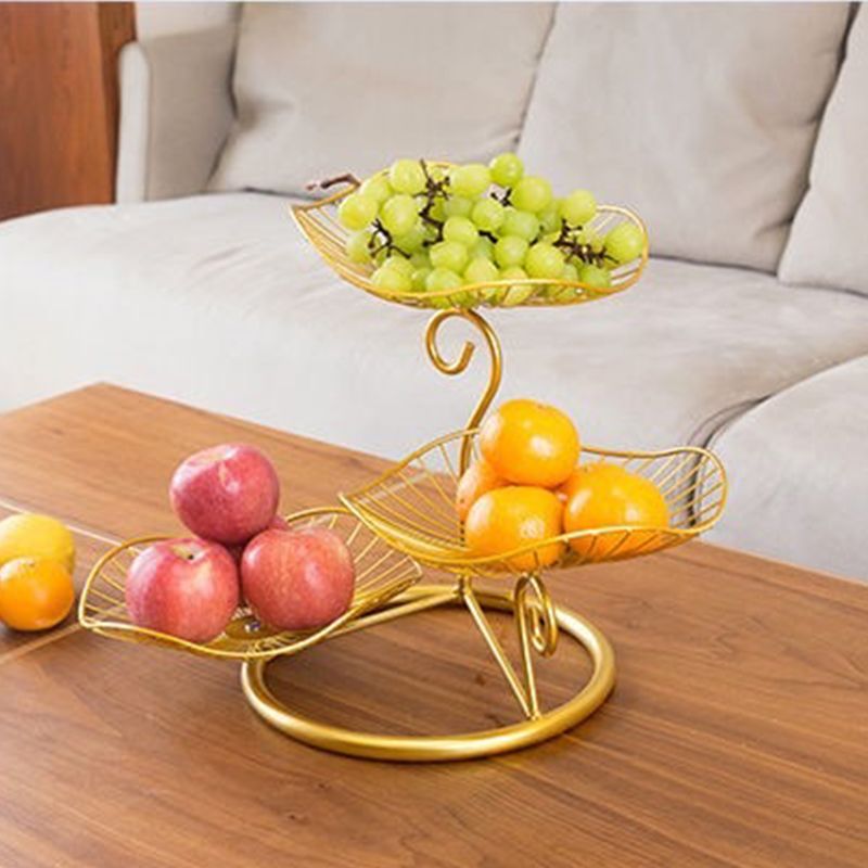 Nordic Style 3 Tier Fruit Basket Modern Multi Layer Fruit Snack Storage Basket for Living Room Coffee Table Lotus Leaf Golden