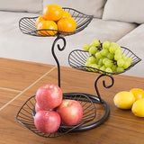 Nordic Style 3 Tier Fruit Basket Modern Multi Layer Fruit Snack Storage Basket for Living Room Coffee Table Lotus Leaf Black - Front View