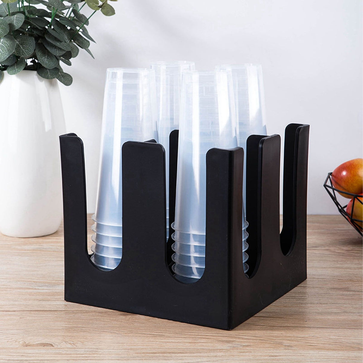 Cup and Lid Holder Plastic Straight 2 Compartments Black Paper Cup Holder Organizer for Disposable Cup Tea Shop