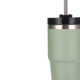 Stainless Steel Vacuum Insulated Tumbler with Straw Polished Glossy Keeps Hot Cold Car Vacuum Insulated Cup Green 20oz - Side View