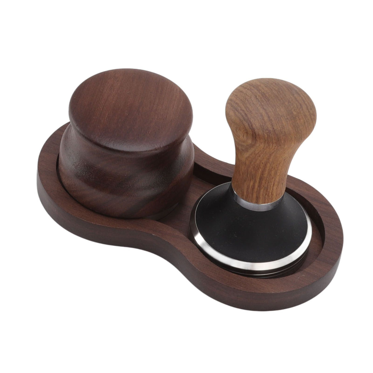 Coffee Hammer Tamping Kit Walnut Stainless Steel Tamper Distributor Set with Universal Base for Kitchen 51mm/2in