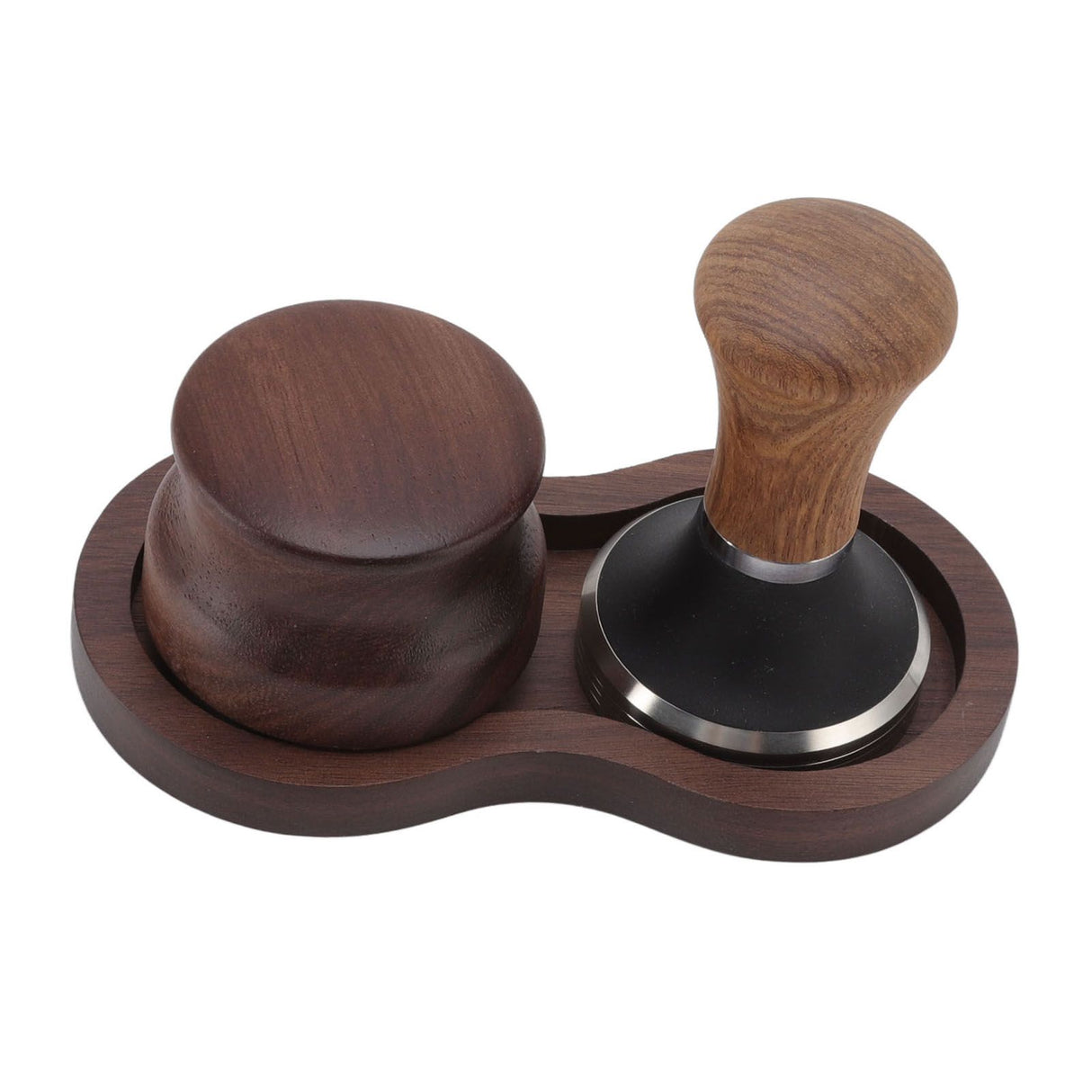 Coffee Hammer Tamping Kit Walnut Stainless Steel Tamper Distributor Set with Universal Base for Kitchen 51mm/2in