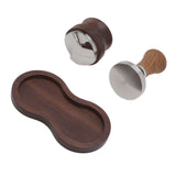 Coffee Hammer Tamping Kit Walnut Stainless Steel Tamper Distributor Set with Universal Base for Kitchen 51mm/2in - Close-Up Angle