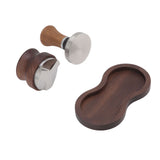 Coffee Hammer Tamping Kit Walnut Stainless Steel Tamper Distributor Set with Universal Base for Kitchen 51mm/2in - Low Angle