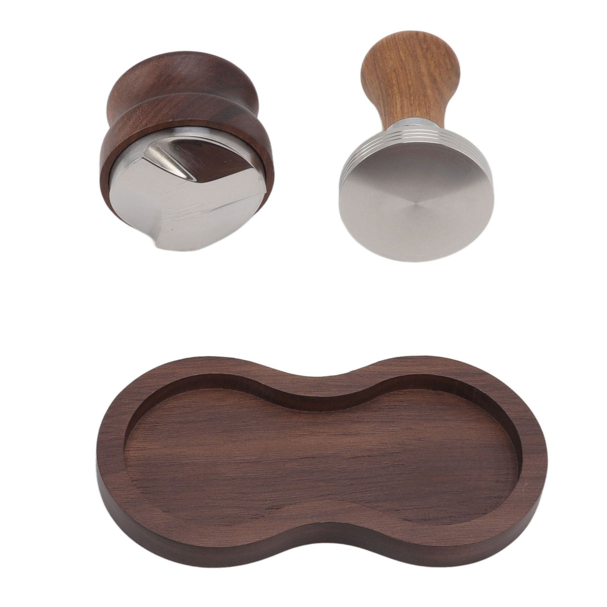 Coffee Hammer Tamping Kit Walnut Stainless Steel Tamper Distributor Set with Universal Base for Kitchen 51mm/2in