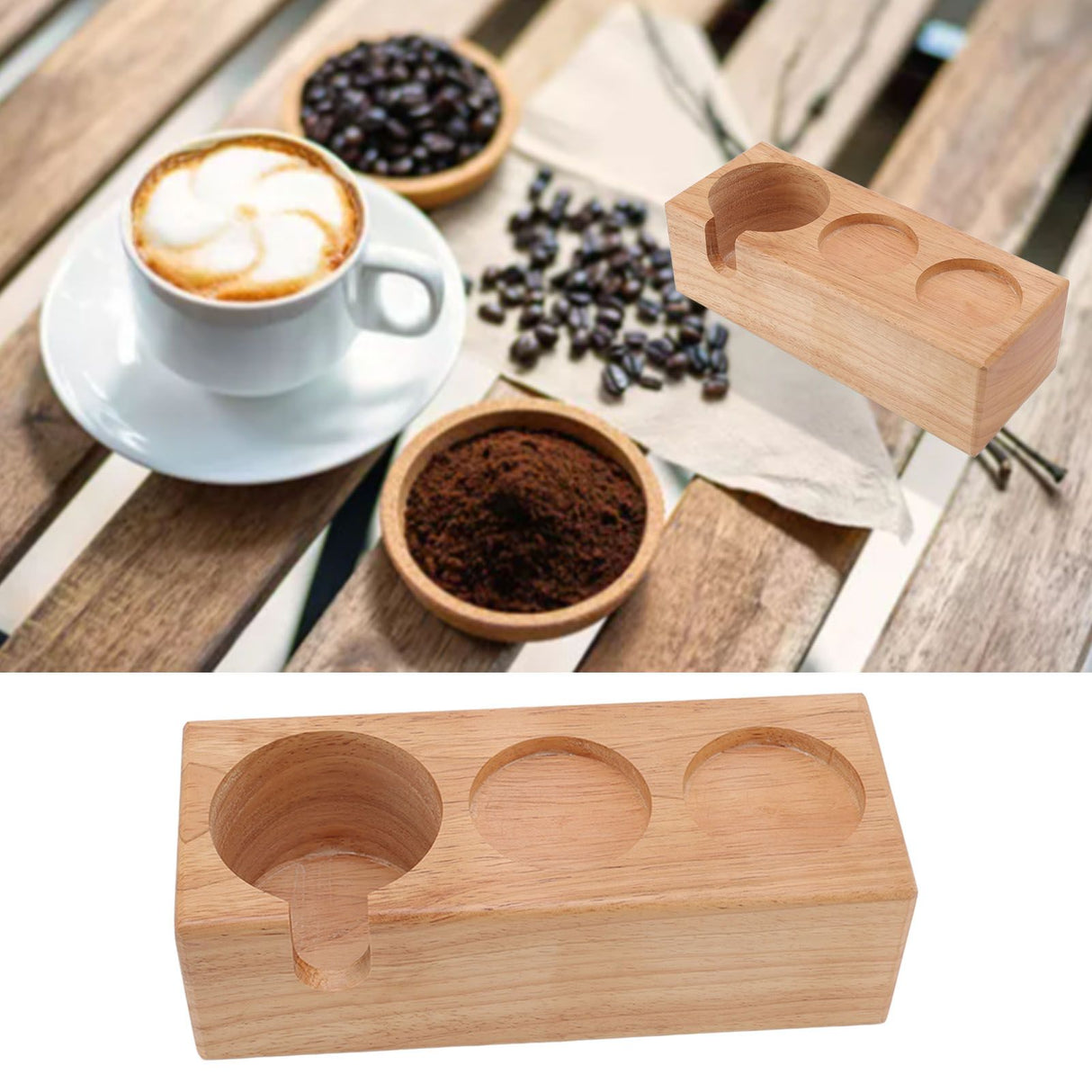 Wooden Coffee Tamper Holder 3 Hole Slip Resistant Coffee Tamping Station for Cafes Home Restaurant Wood Color