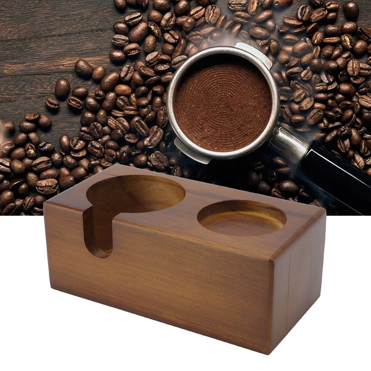 Wooden Coffee Protafilter Stand Holder Coffee Tamper Holder Stand Tamping Station Brown