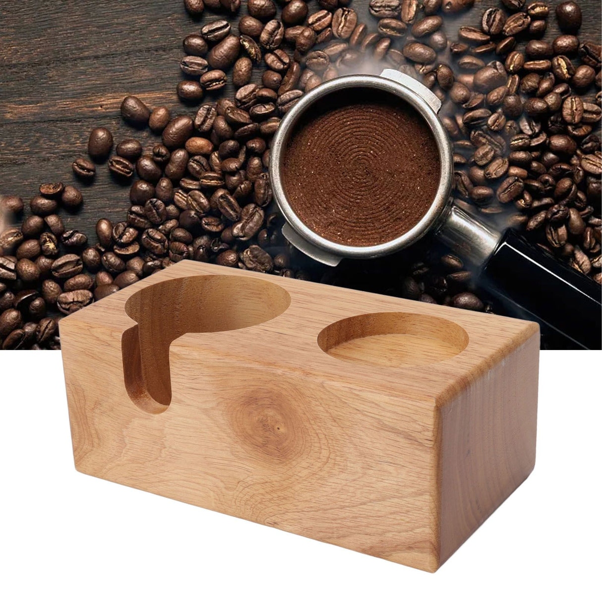 Wooden Coffee Protafilter Stand Holder Coffee Tamper Holder Stand Tamping Station Burlywood