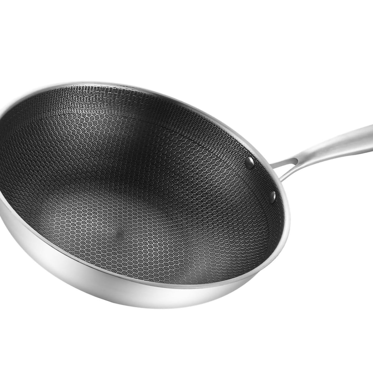 Stainless Steel Wok Pan Double Sided Honeycomb 3 Layer Prevent Sticking Easy Cleaning Wok for Kitchen 32cm/12.6in (No Lid and No Ears)