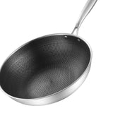 Stainless Steel Wok Pan Double Sided Honeycomb 3 Layer Prevent Sticking Easy Cleaning Wok for Kitchen 32cm/12.6in (No Lid and No Ears) - Top-Down View