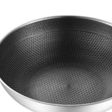 Stainless Steel Wok Pan Double Sided Honeycomb 3 Layer Prevent Sticking Easy Cleaning Wok for Kitchen 32cm/12.6in (No Lid and No Ears) - 45-Degree Angle
