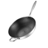 Stainless Steel Wok Pan Double Sided Honeycomb 3 Layer Prevent Sticking Easy Cleaning Wok for Kitchen 32cm/12.6in (No Lid and with Ears)