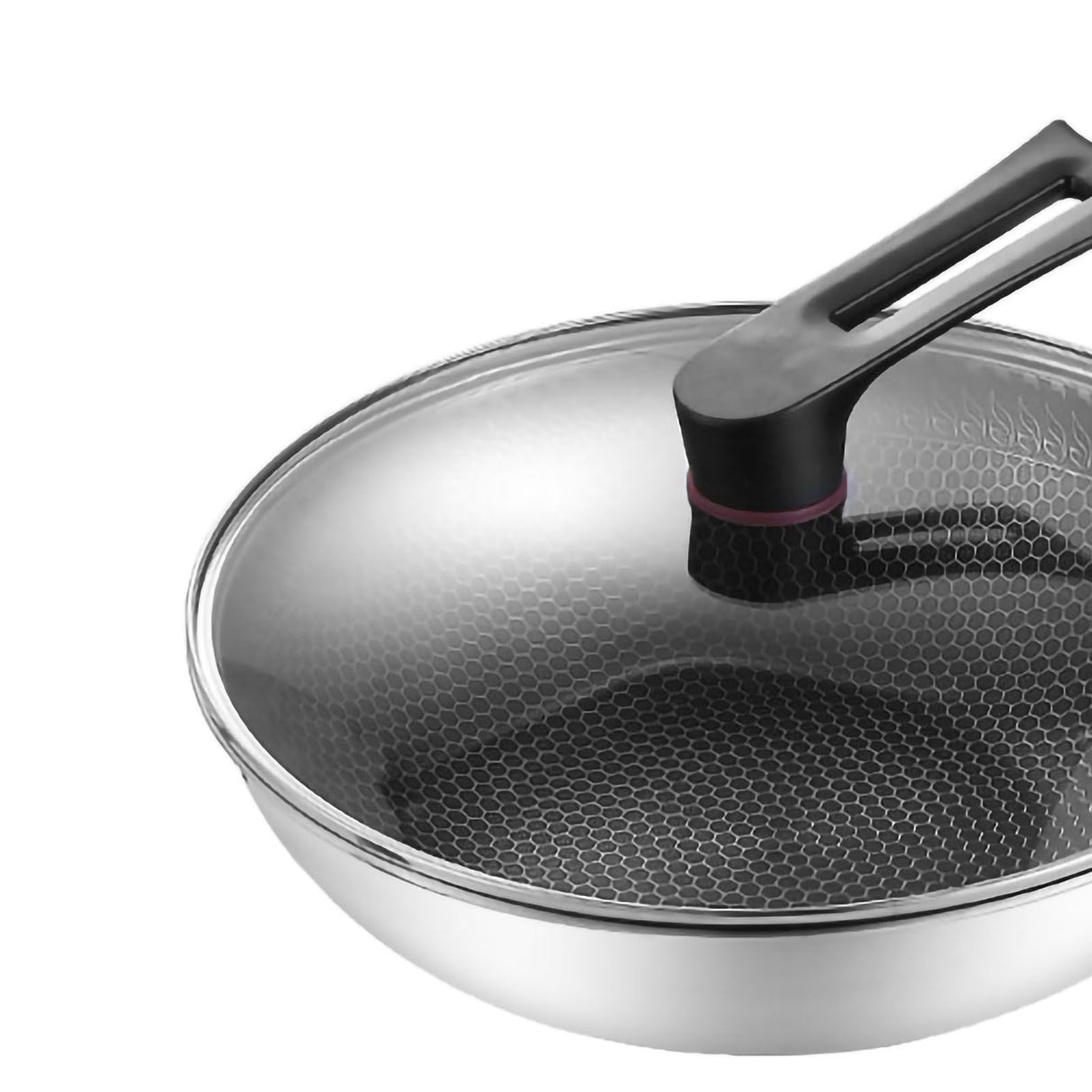 Stainless Steel Wok Pan Double Sided Honeycomb 3 Layer Prevent Sticking Easy Cleaning Wok for Kitchen 32cm/12.6in (with Lid and No Ears)